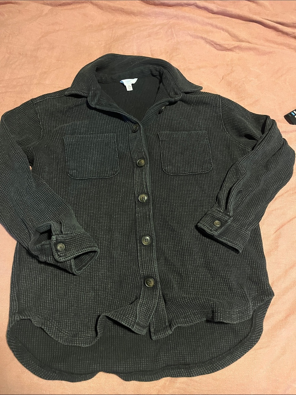 Charcoal Waffle Knit Button-Up Shacket